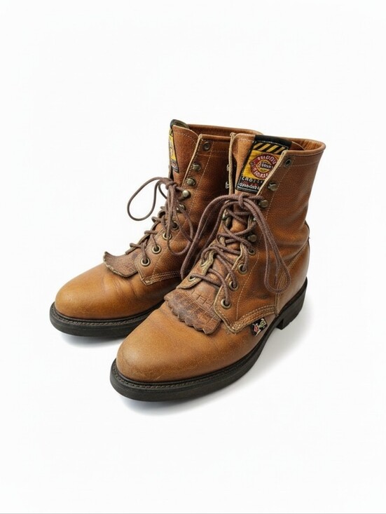 Justin Boots Shoes - Justin Conductor Packer Work Boots USA Made Brown Leather Lace Up Women's 6.5EE